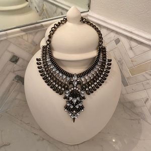 NWOT Antique Gold Crystal Collar Bib Statement Necklace Costume Jewelry